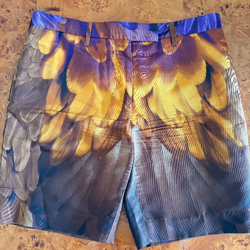 PRADA Feather Print Silk Bermuda